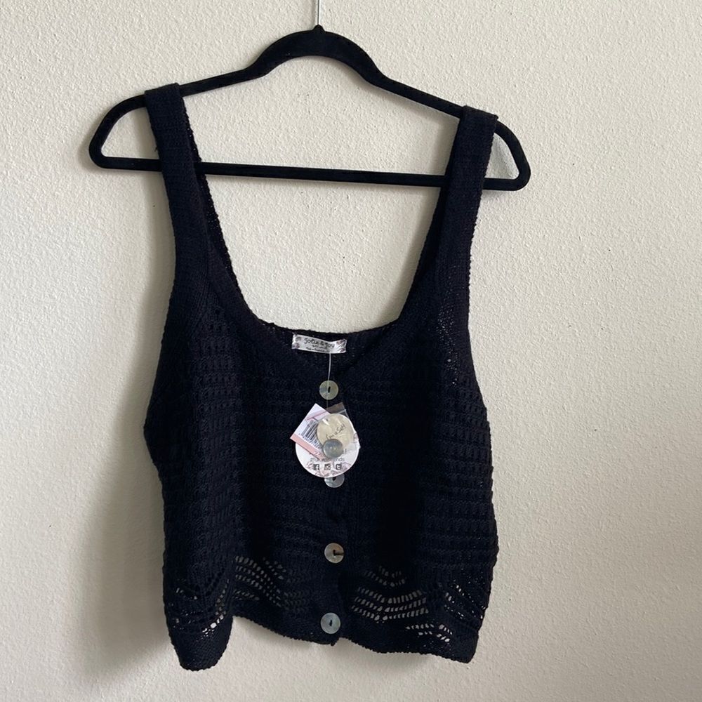Jolie & Joy Top Cropped Black Crochet effect Sz 2x NWT